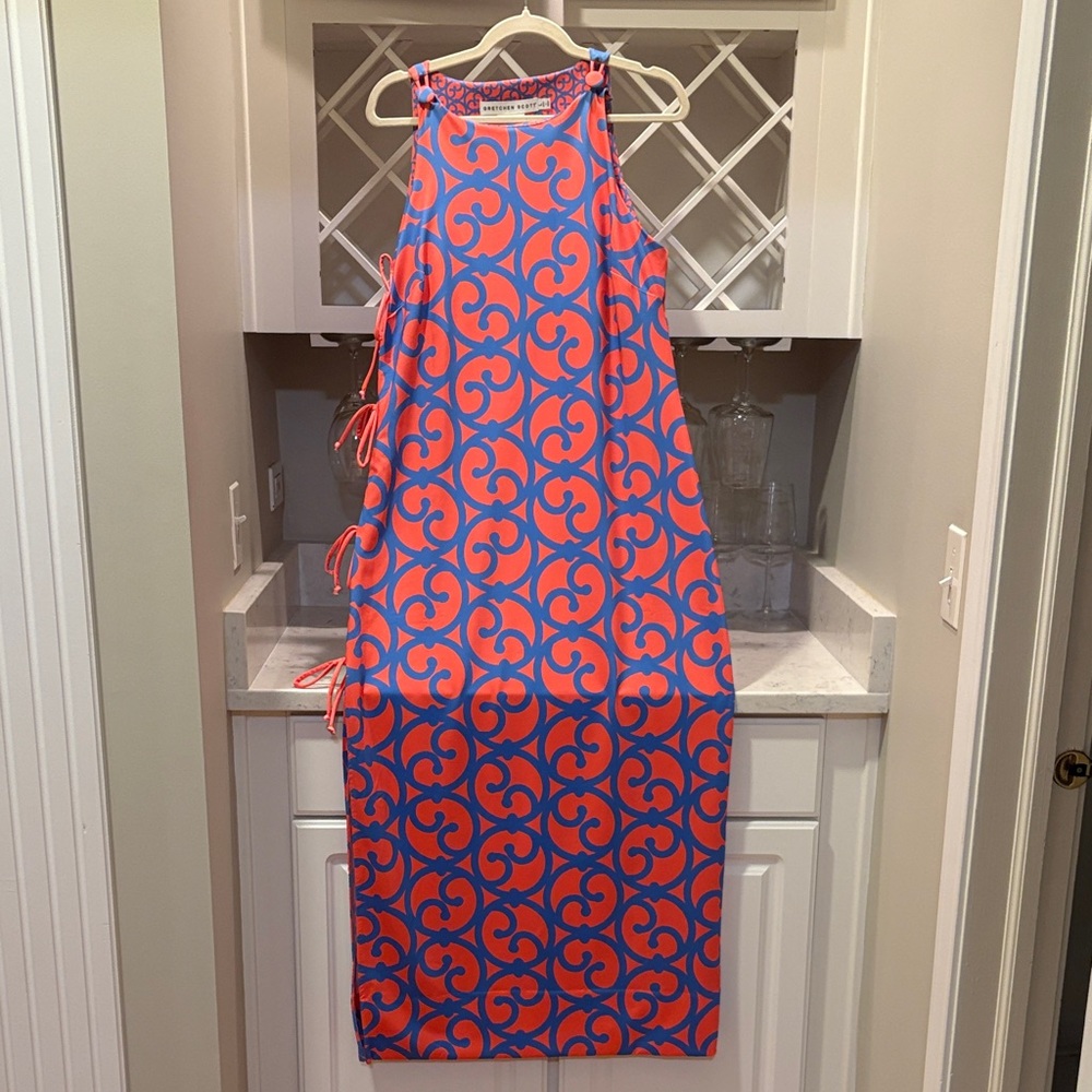 Gretchen Scott Designs Blue and Orange Maxi Dress, Sz L